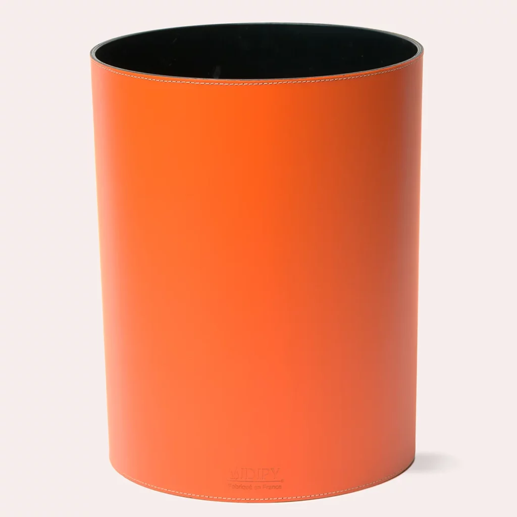 corbeille à papier en cuir orange
