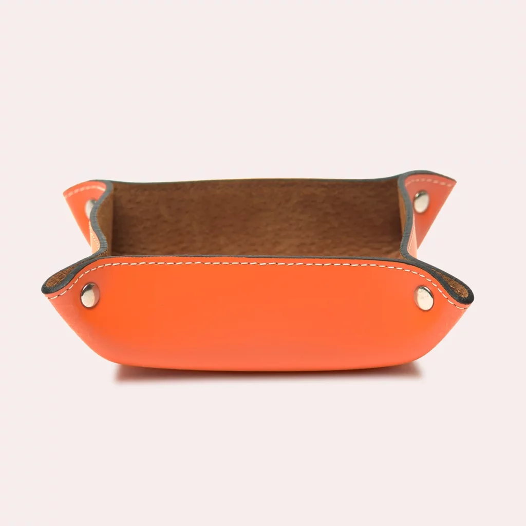 Vide-poche en cuir orange Tangerine