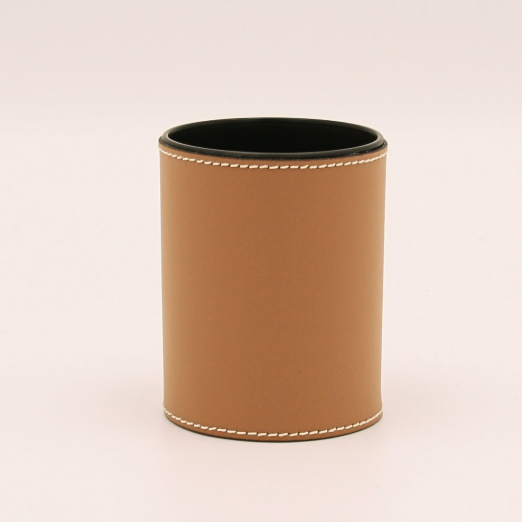 pot à crayon en cuir beige camel