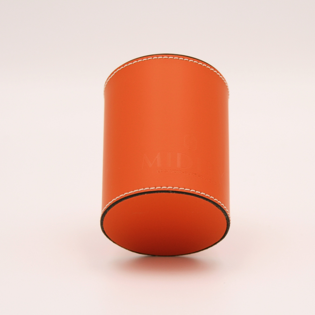 pot à crayon en cuir orange