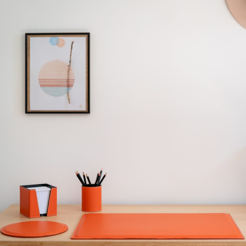 sous-main en cuir design coloris orange