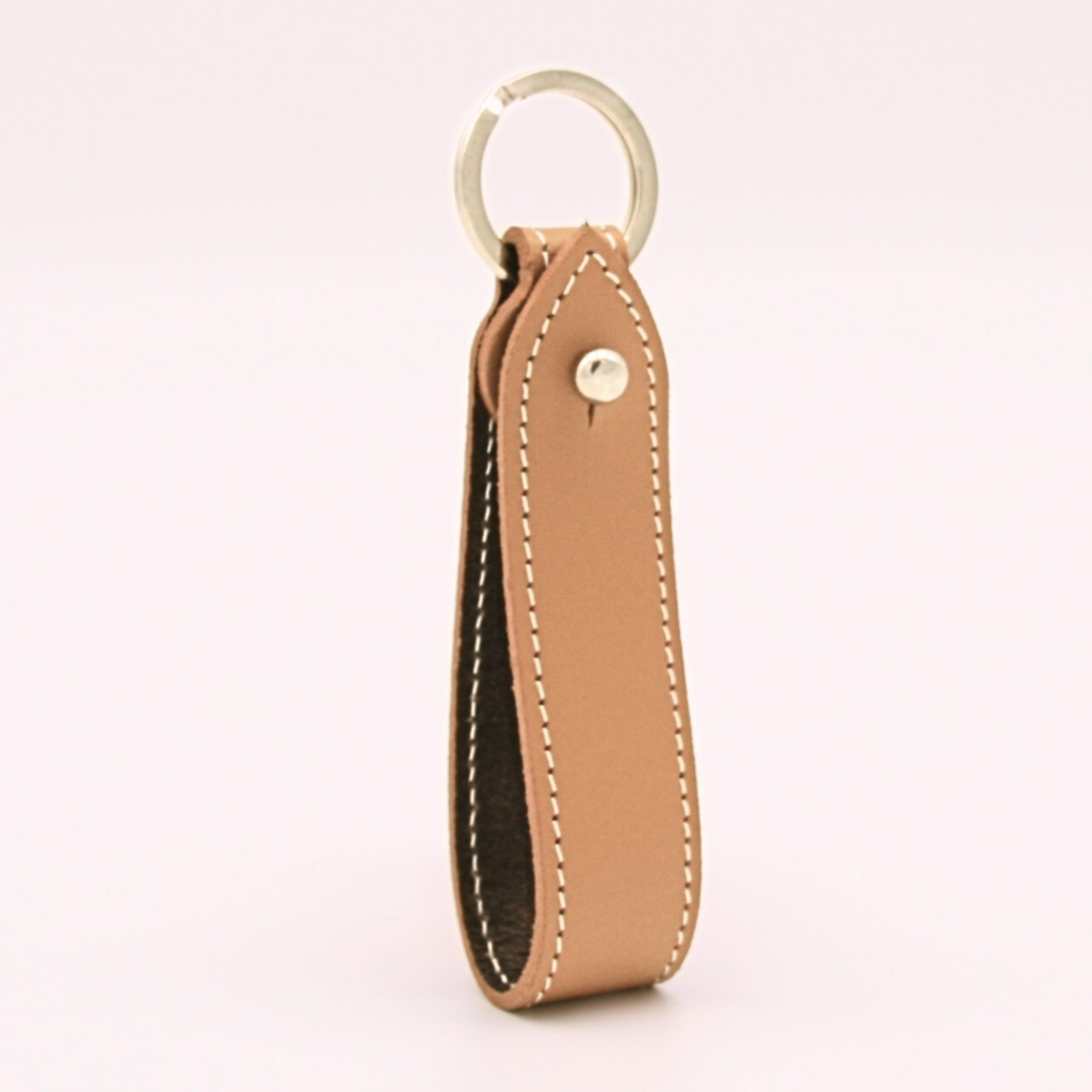 Porte-clés en cuir élégant coloris beige camel