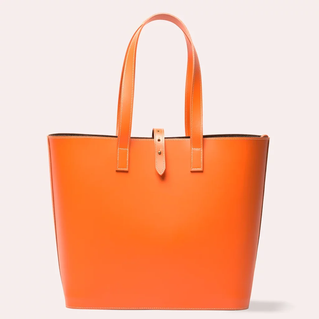 Sac cabas en cuir grand format coloris orange Tangerine