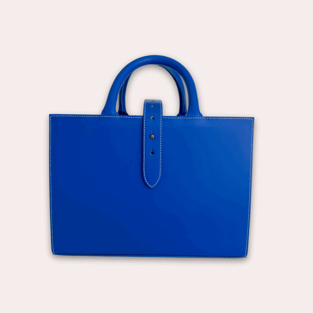 porte revues en cuir bleu