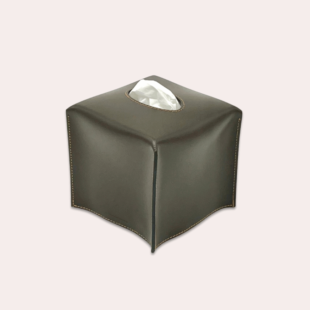 Boite à mouchoirs design en cuir marron