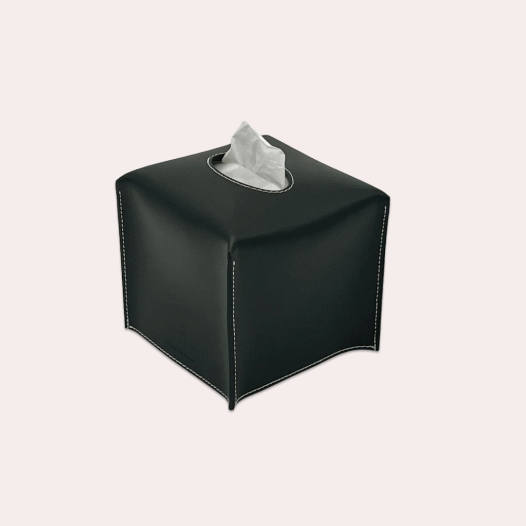 Boite à mouchoirs en cuir noir