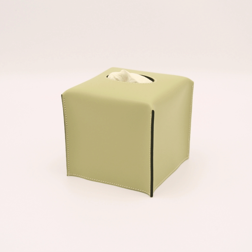 boite à mouchoirs carrée en cuir vert