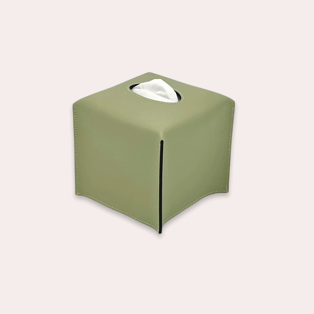 boite à mouchoirs carrée en cuir vert