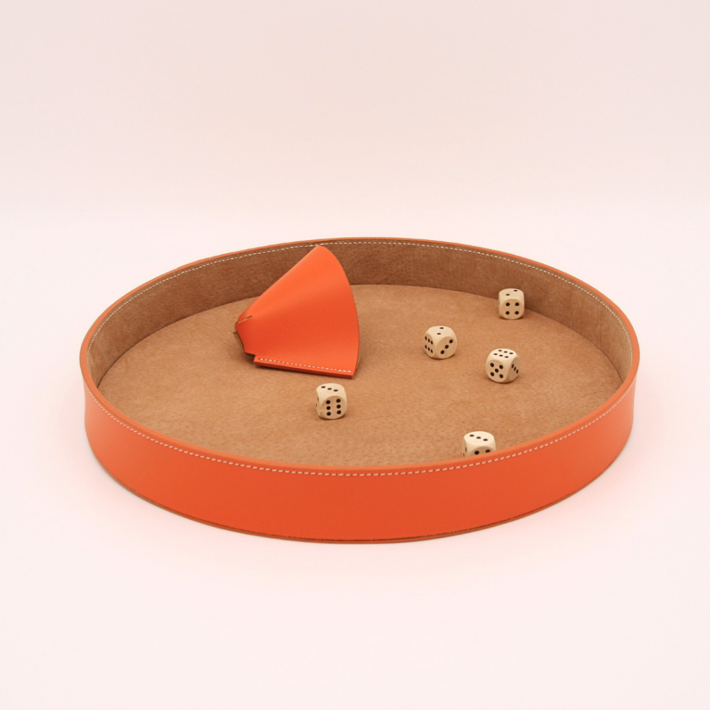 Piste de dés luxe en cuir orange tangerine
