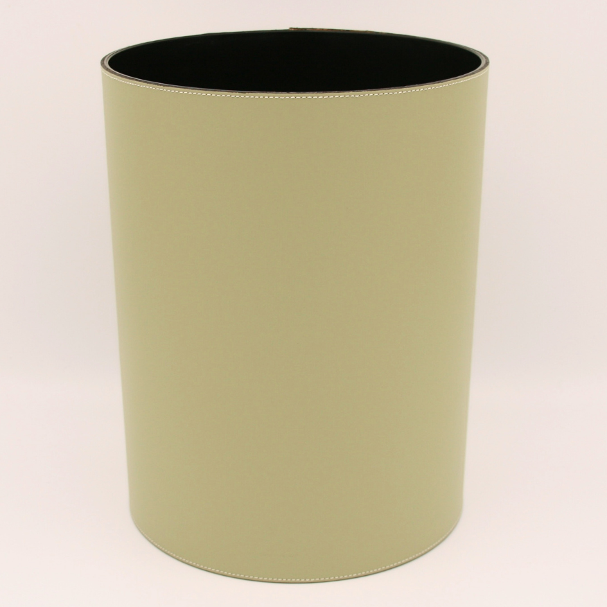corbeille à papier en cuir vert amande gros plan