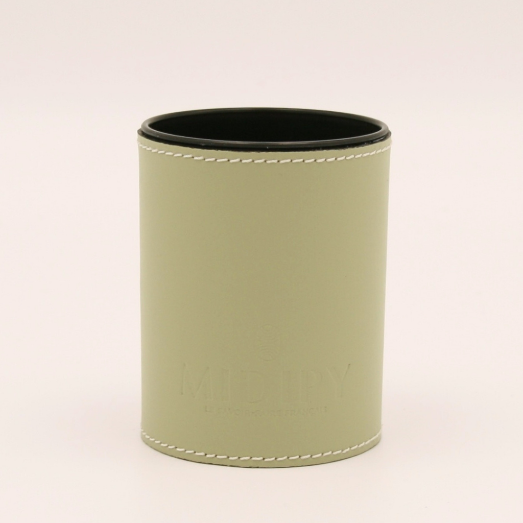 pot à crayon en cuir vert