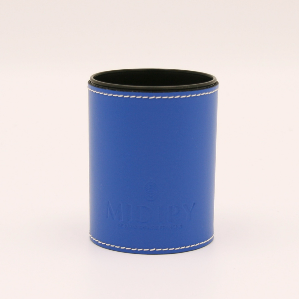 pot à crayon en cuir bleu