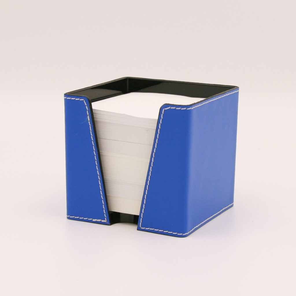 support bloc mémo en cuir bleu