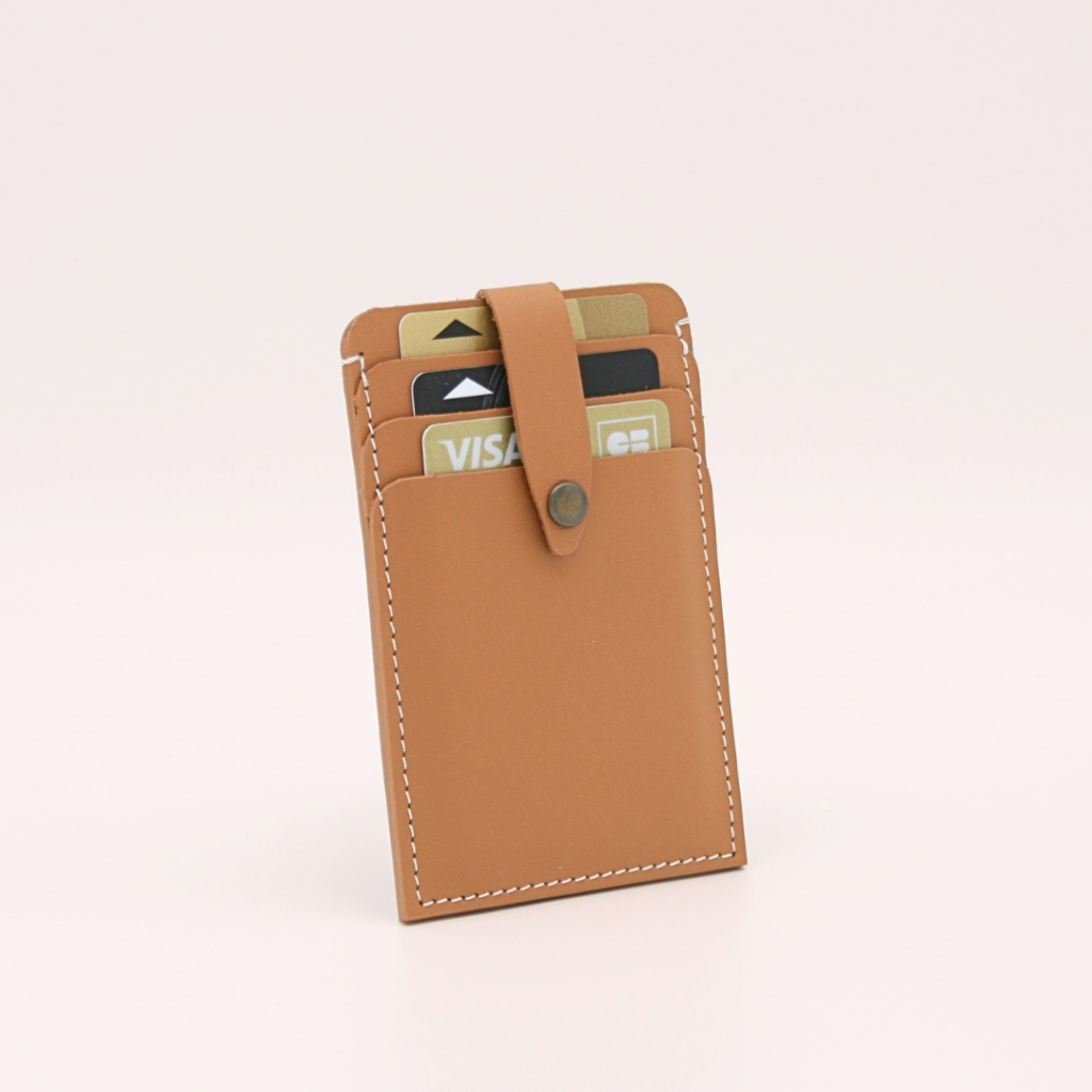 beige camel leather cardholder